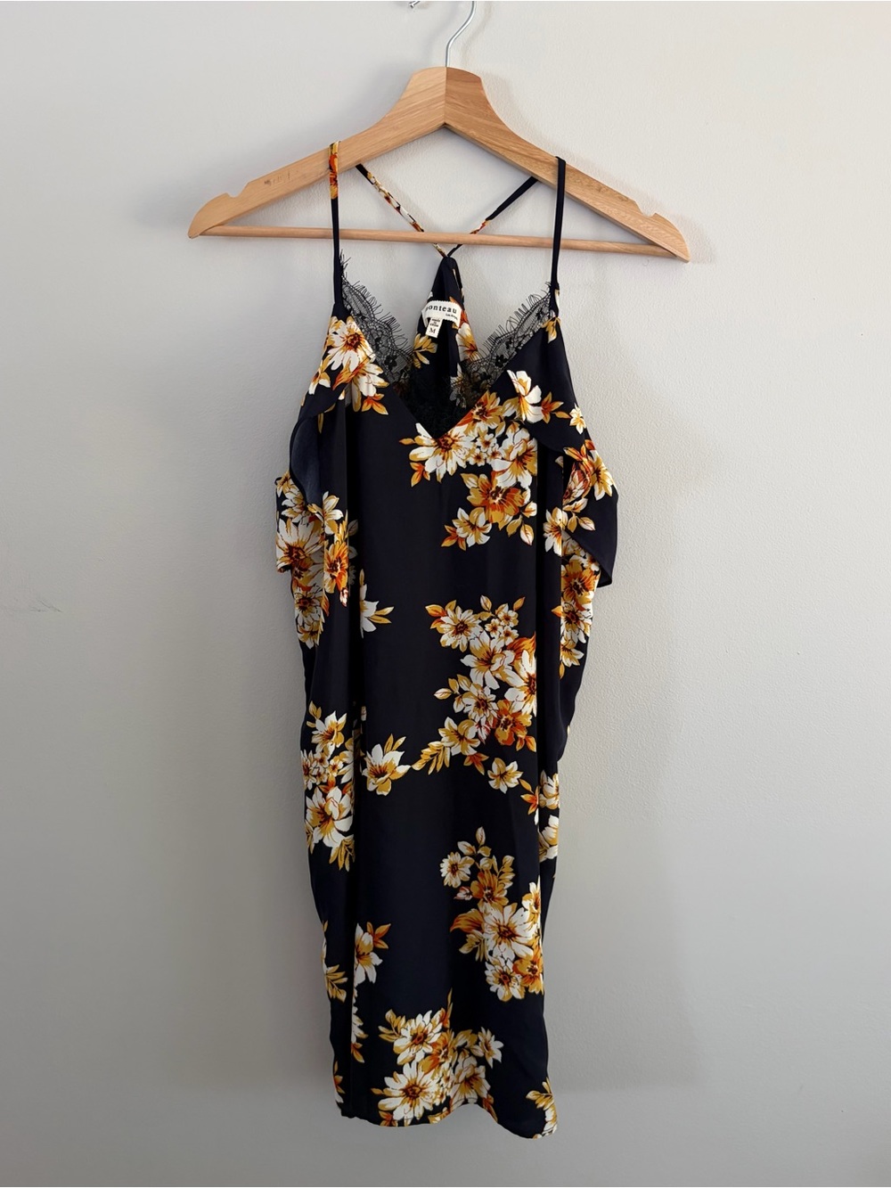 Monteau Navy Floral Slip Dress with Yellow & White Flowers